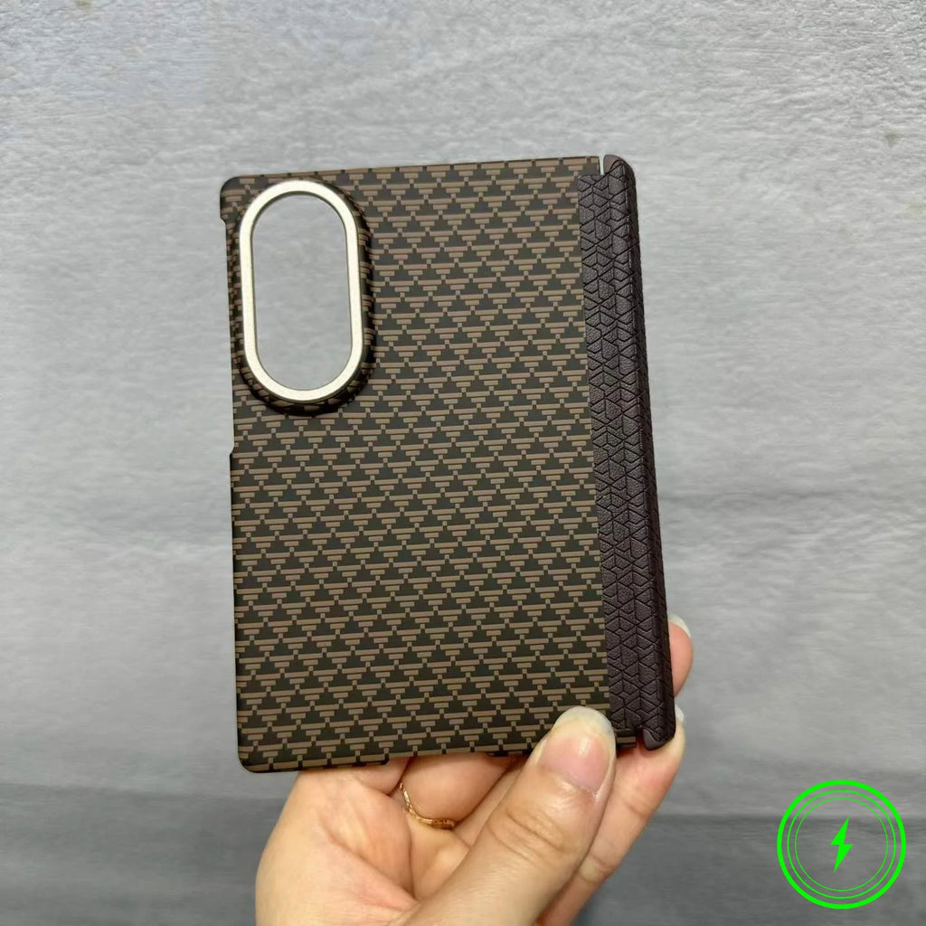 Luxury Busienss Nano-carving Carbon Fiber Texture Case for For Samsung Galaxy Z Fold 8 for Magsafe Hinge Alloy Lens Phone Cover
