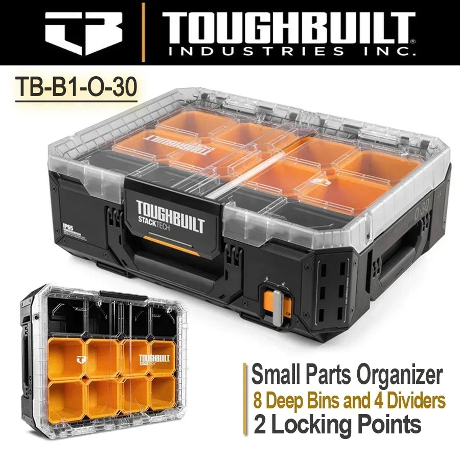 TOUGHBUILT 11-Compartment Large Plastic Small Parts Organizer Includes 8 Deep Bins and 4 Dividers