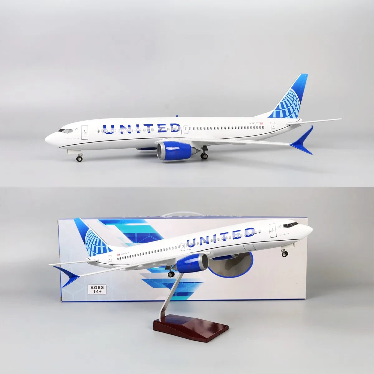 47cm Amercian United Airlines B737MAX 1/85 Large Scale Airplane Model Kit with Stand for Display Collection or Adult Toy Gift