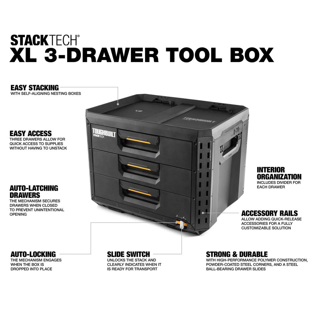 TOUGHBUILT  STACKTECH Drawer Black Tool Box Industrial Punk Box Organizer Parts Box Power Tool Accessories
