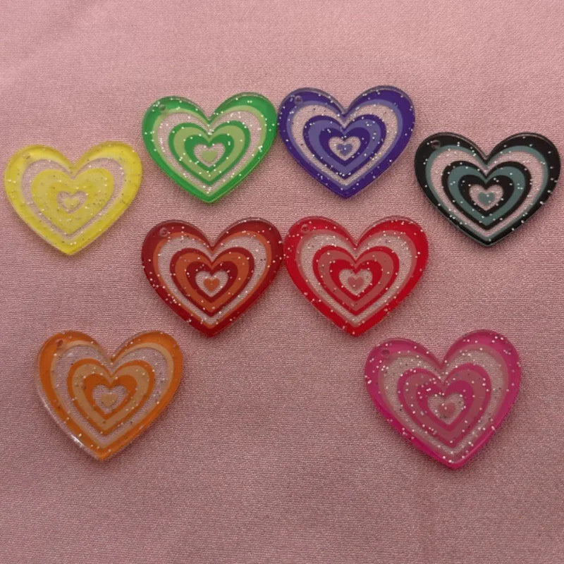 10pcs acrylic heart pendant, DIY jewelry making earrings, necklaces, keychains, accessories