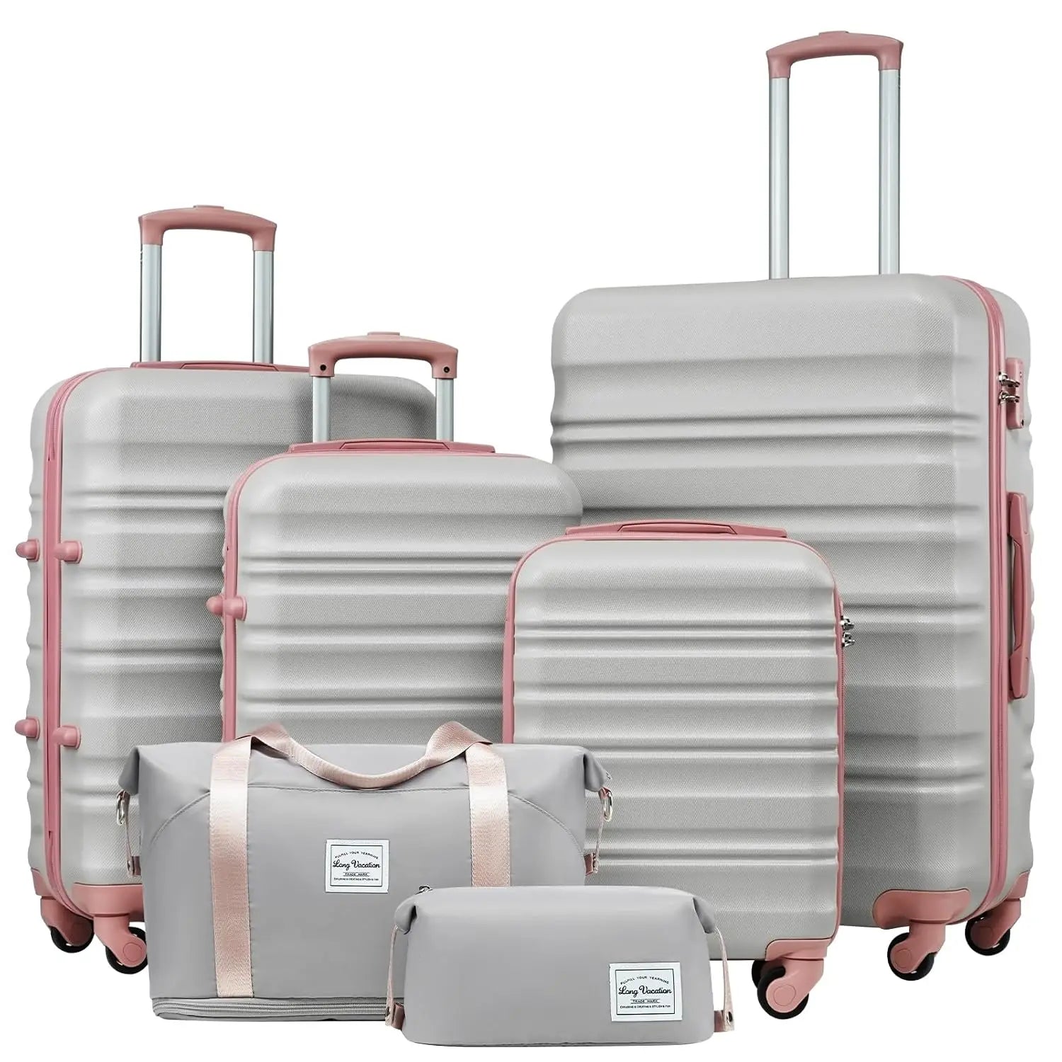 6 Piece Navy ABS Hardshell Carry On Luggage Set Spinner Wheels TSA Lock Travel Suitcase, Customized