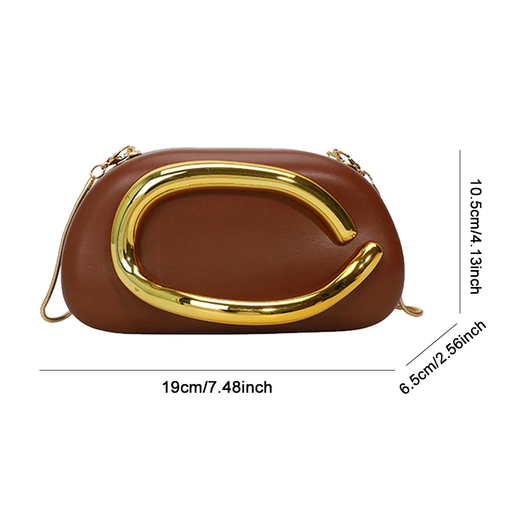 Trendy Clutch Purses PU Leather Crossbody Shoulder Bag Women Metal Decoration Evening Bag for Evening Dinner