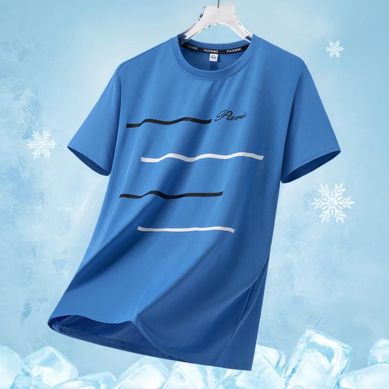 Summer Outdoor Mountaineering Hiking Sweat Absorbing Quick Drying Ice Silk T-shirt Fashion Trend Round Neck Short Sleeve T-shirt