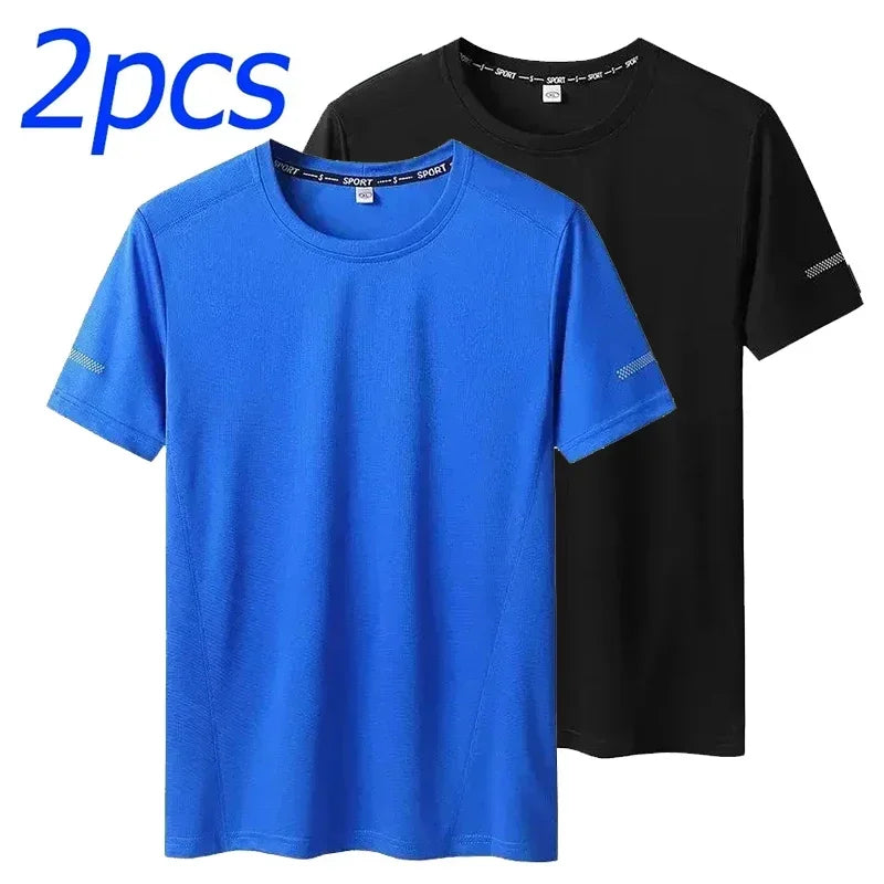1/2pcs Plus Size Men's T-Shirts Quick Dry Short Sleeves Tees Gym Jerseys Fitness Trainer Running Tops Sportswear Male Clothing