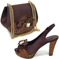 Newest Pink Color Pumps Women High Heels Decorated with Rhinestone Flower Design Party Women's Shoes and Bags Set