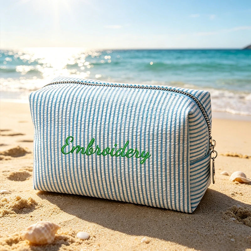 Customised Embroidery/Standard Style 2 Options, Striped Bubble Yarn Clutch, Makeup Bag, Back-to-School Season, Great Gift!