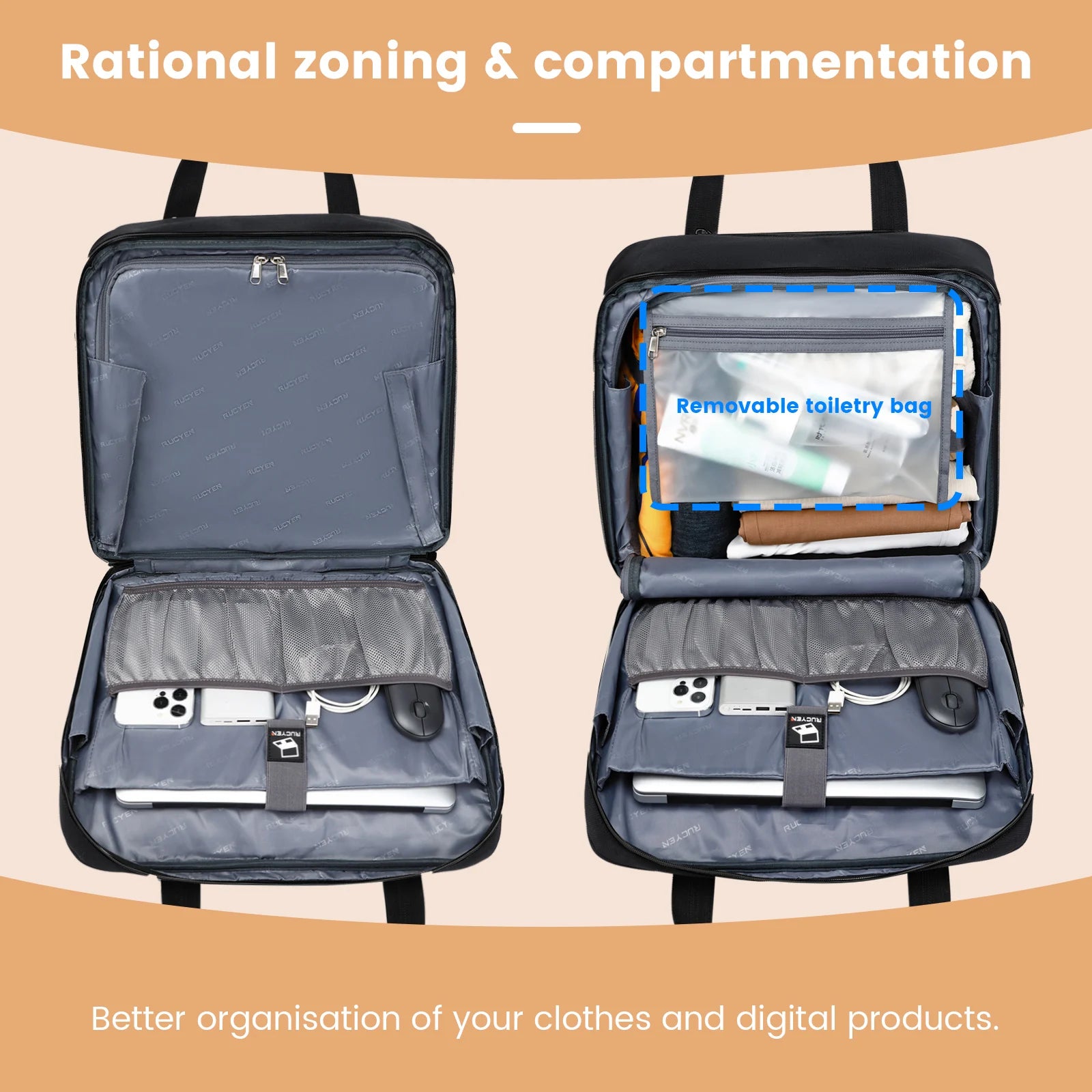Rolling Backpack Carry On Luggage  Large Capacity Wheeled Travel Double Shoulder Bag Rolling Briefcase for Men&Women Waterproof