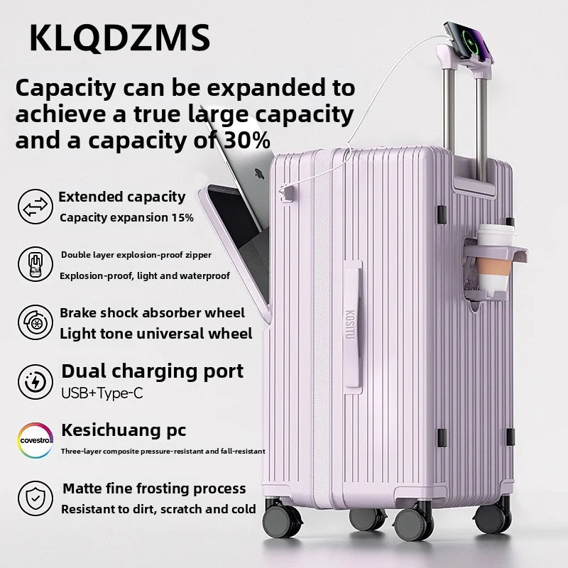 KLQDZMS Luggage Front Opening Boarding Box Large Capacity Trolley Case 20"22"24"26"28"30 Inch Strong and Durable Suitcase