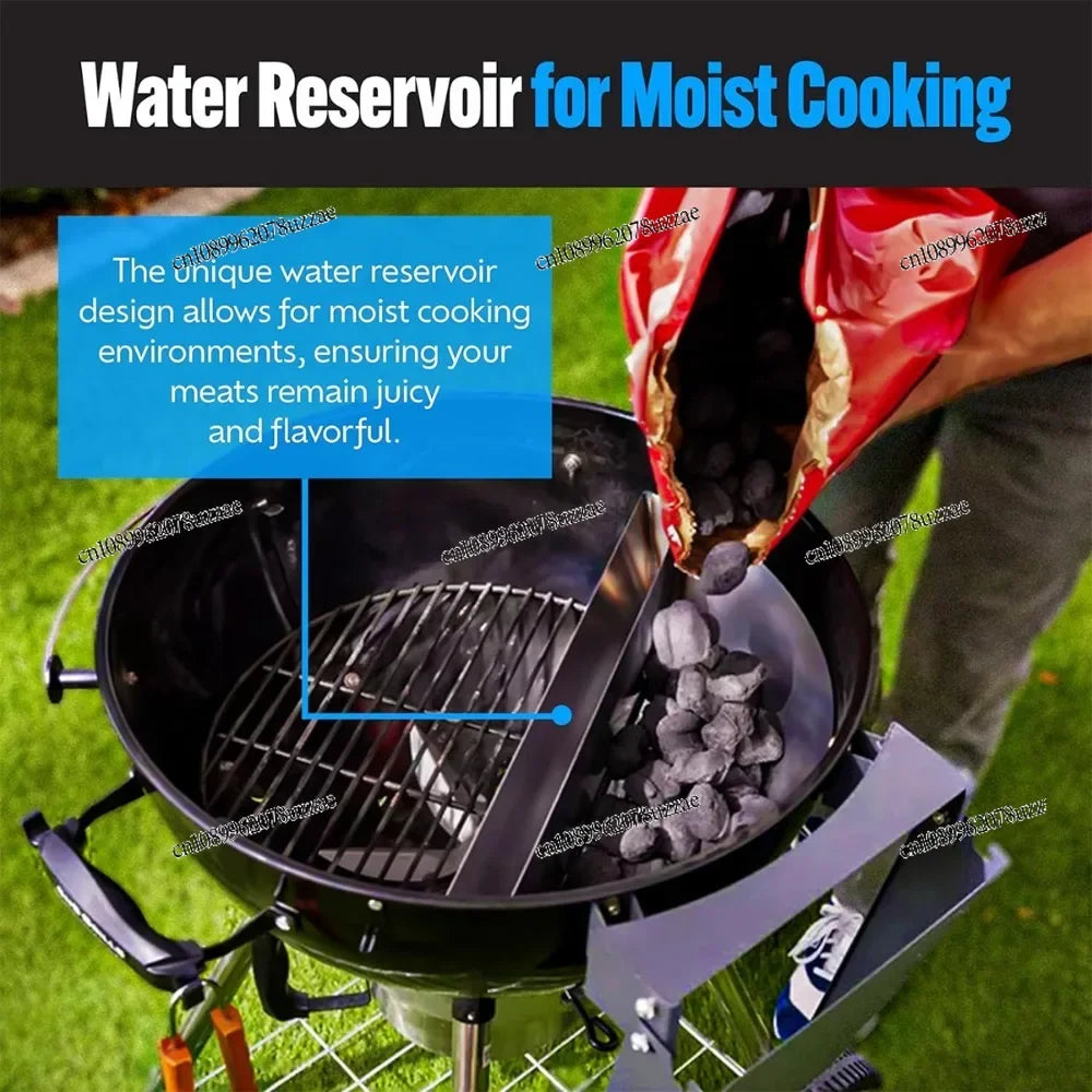 Durable Stainless Steel BBQ Charcoal Grill Slow Roasting Insert Water Container Outdoor Cooking Rack