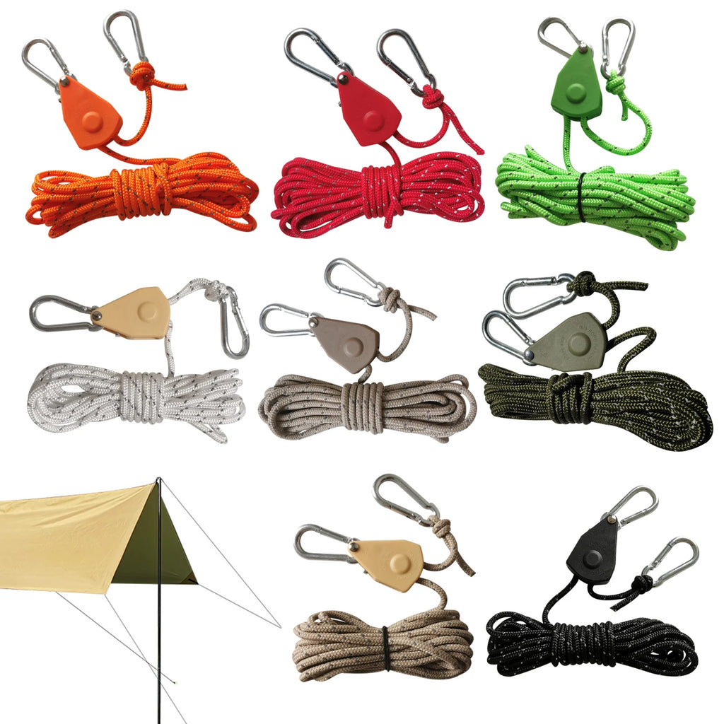 Travel Portable Clothesline with Buckle Outdoor Camping Tent Umbrella Rope Windproof Pulley Adjuster Ropes Lamp Hanging Tool