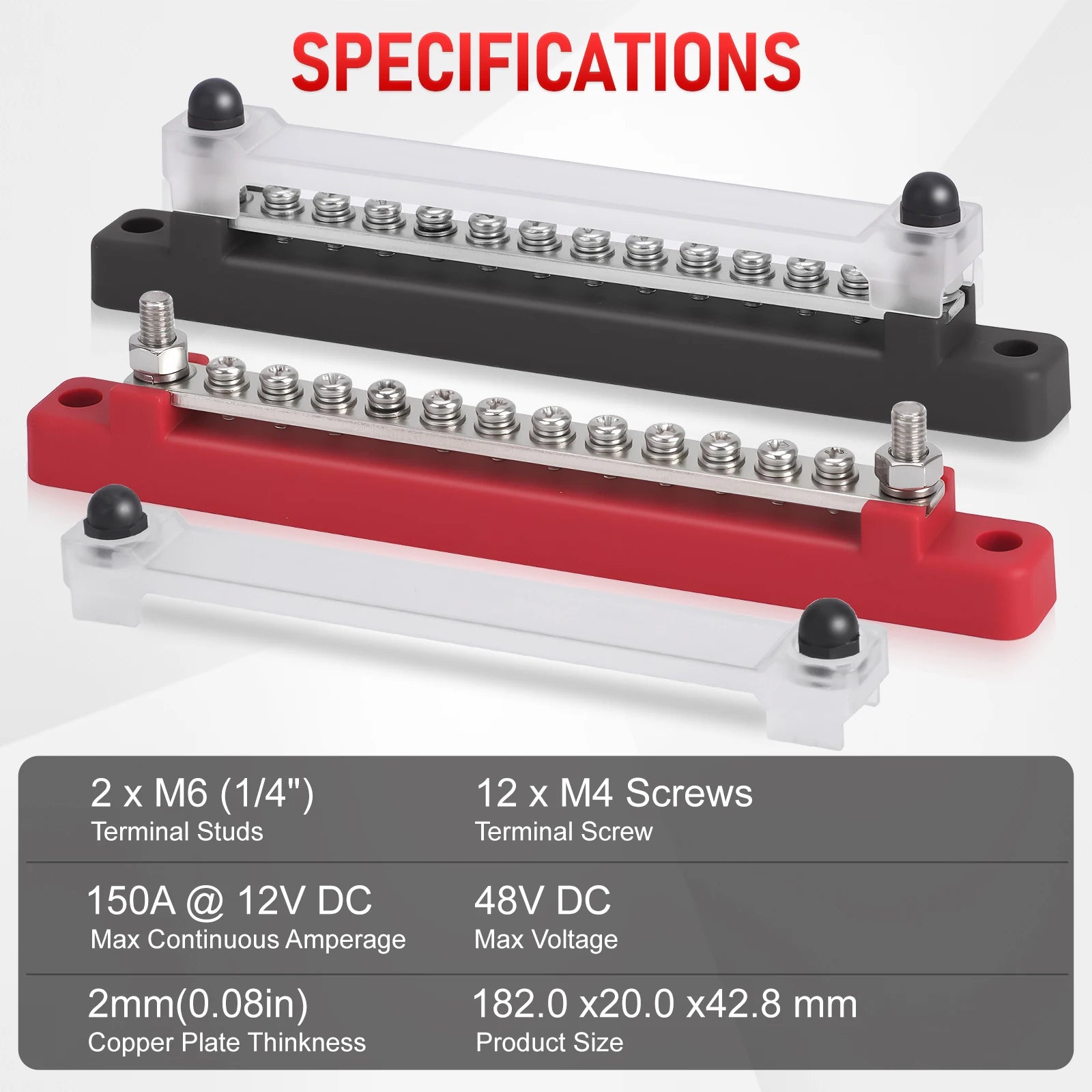 CNSPEED 12 Way Terminal M6 Stud Bus Bar Battery Power Distribution Block 12V Positive Negative BusBar For Truck Boat Car Camper