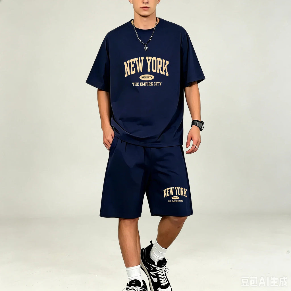 Outdoor Sport Men T‑Shirts Sets Moisture‑Wicking T‑Shirts Sets Hot‑selling Loose‑Fit 2‑Piece Suit Casual Daily Streetwear Outfit