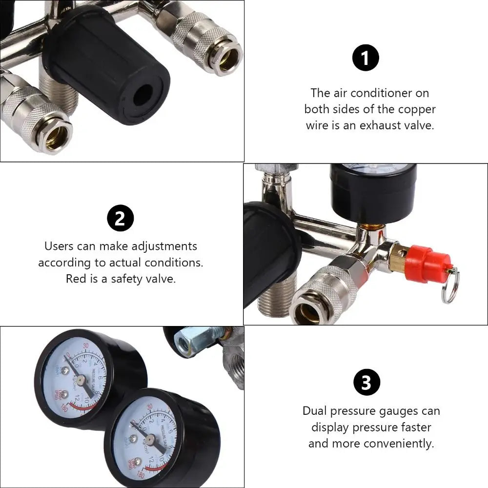 90-120PSI Air Compressor Pressure Valve Kit Dual Pressure Gauges Vertical Switch Air Compressor Control Switch Quick Adjustment
