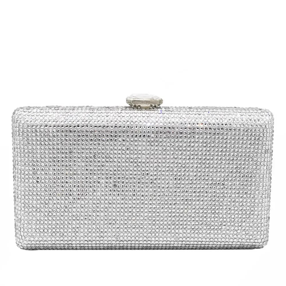 Boutique De FGG Women Black Crystal Clutch Evening Bags Wedding Bridal Rhinestone Box Handbags Party Dinner Diamond Clutch Purse