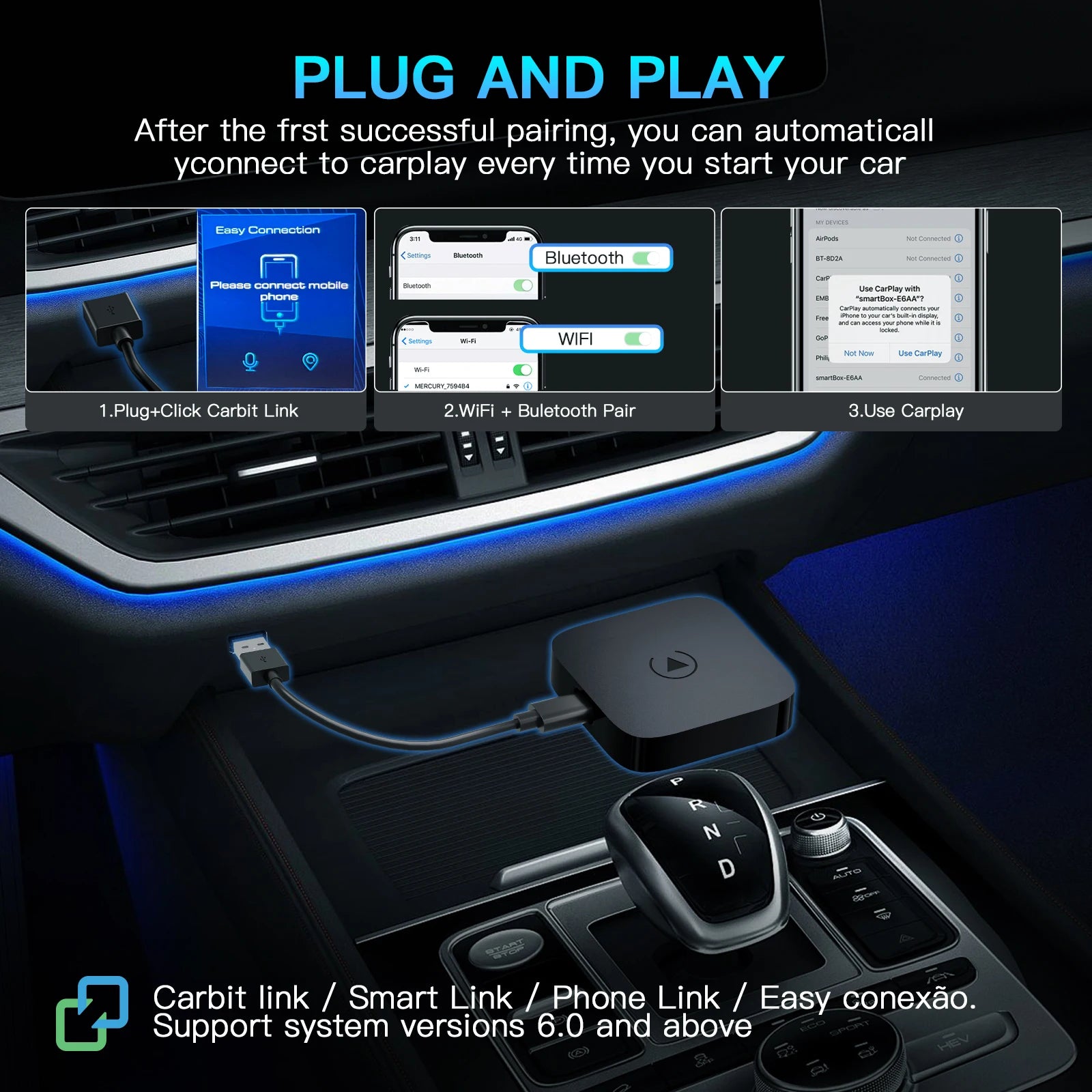 HongQi HS5 H5 H9 CARABC CB12 carbitlink easy connection smartlink adapter convert to CarPlay & Android Auto smart box carbit