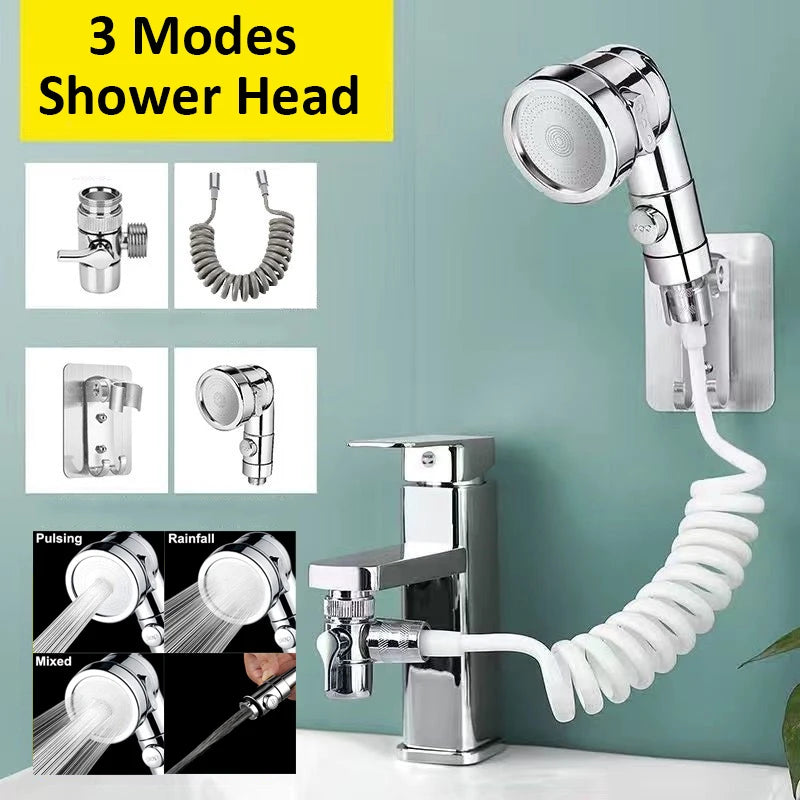Shower Faucet Set Hose Handheld Shower Head Spray Tap Extender Sprayer Sink Booster Shower Bathroom Hair Washing Artifact Faucet