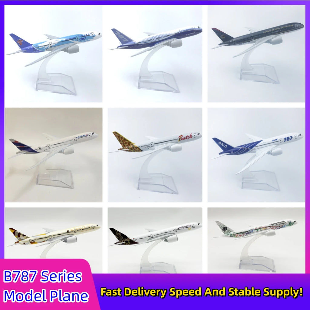 16cm Airplane Model B787 Series Metal 1/400 Scale Planes Airplane Kids Toys Replica Aircraft Plane Tarmac Collectible Display