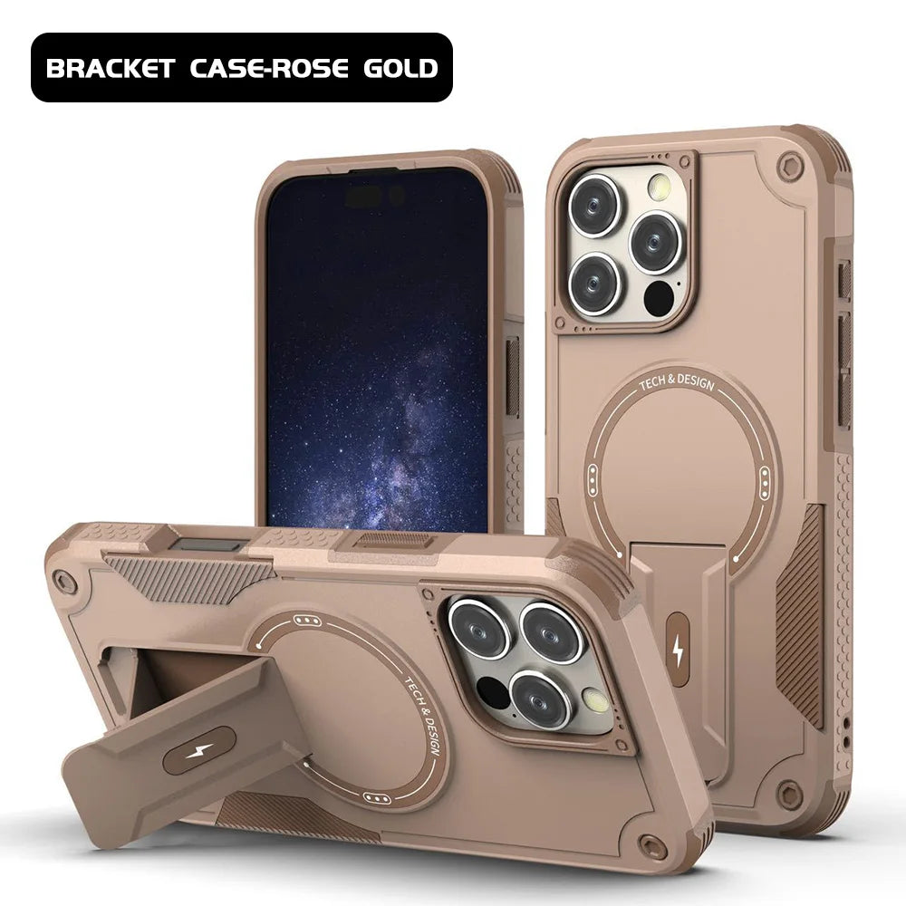 For Magsafe Kickstand Phone Case For iPhone 17 Pro 14 16 15 13 11 12 Pro Max Air Magnetic Wireless Charge Stand Anti-Fall Cover
