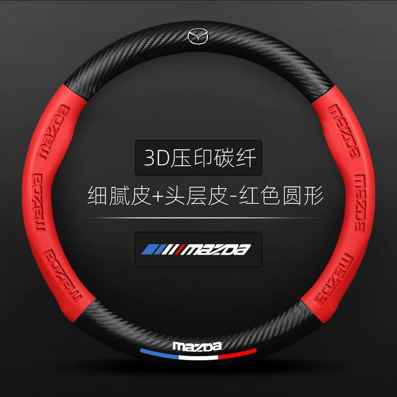 For Mazda 3 5 6 SKYACTIV CX30 CX5 CX8 CX9 MX5 RX8 RX7 BT50 Axela Atenza Car Steering Wheel Cover Carbon fiber Leathe Accessories
