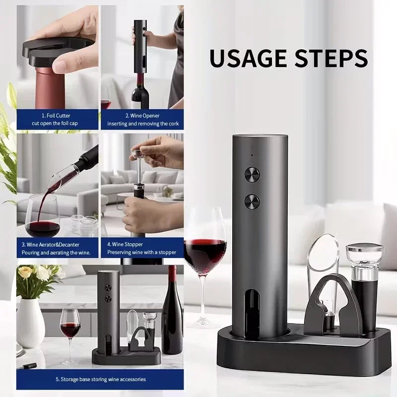 Electric Wine Opener Set Household Fully Automatic Corkscrew with Decanter Wine Tool Kit for Easy Drinking Wine Bottle Opener