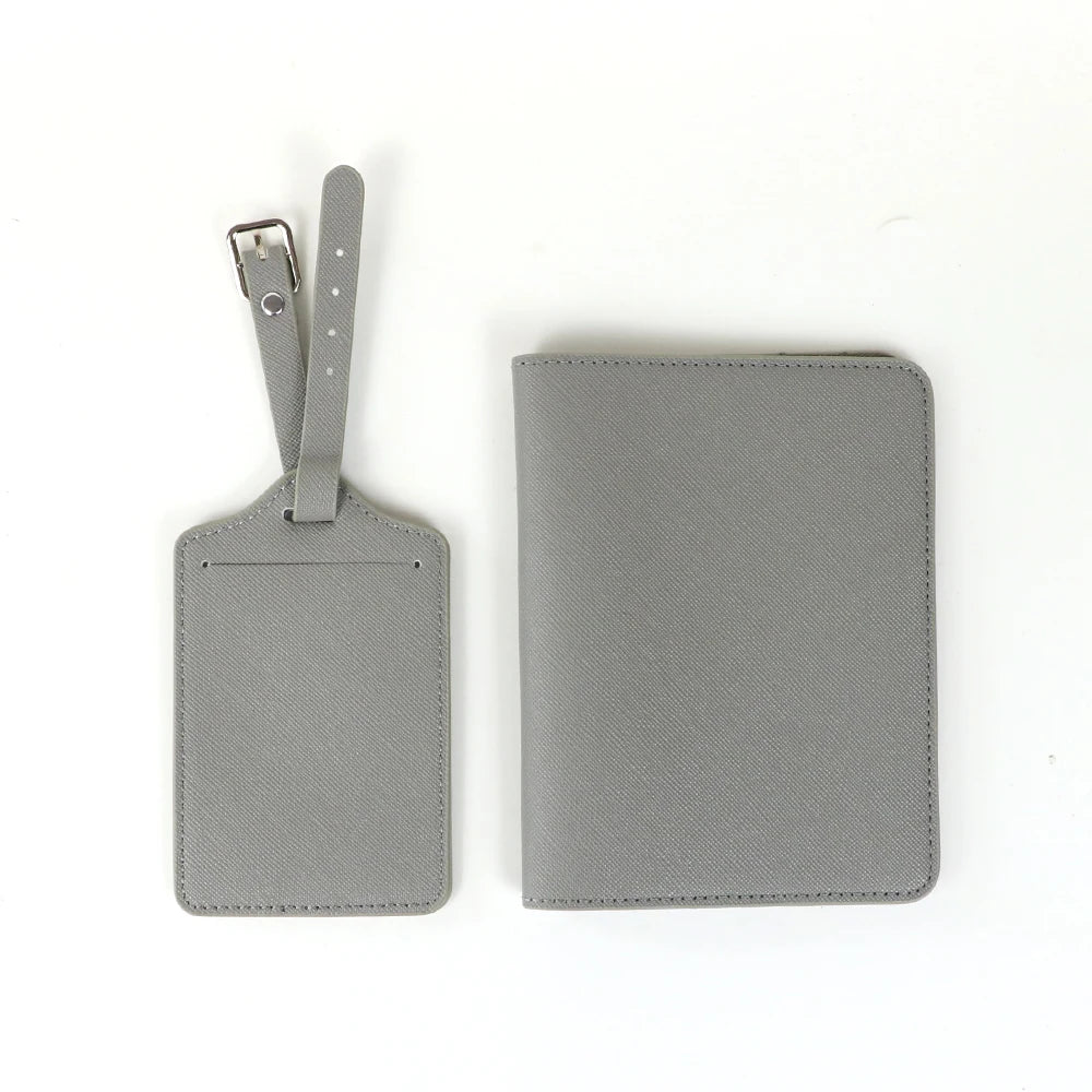 Customized name cross-pattern leather passport bag for travel, passport ticket folder, PU passport bag, luggage tag gift box set