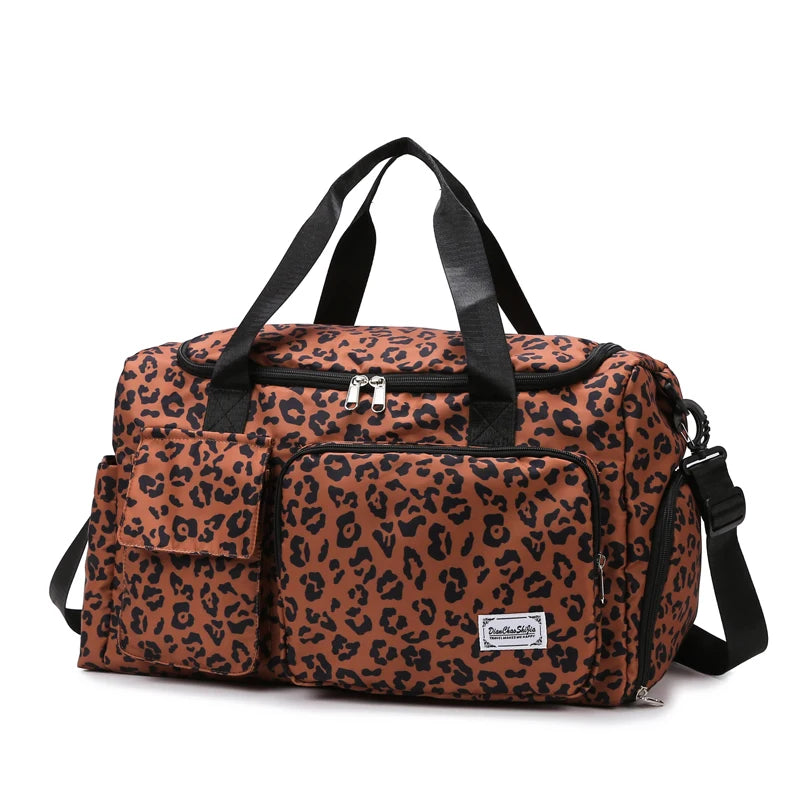 Classic Leopard Print Large Capacity Leisure Luggage Bag With Multiple Pockets And Shoe Compartment Sports Fitness Travel Bag