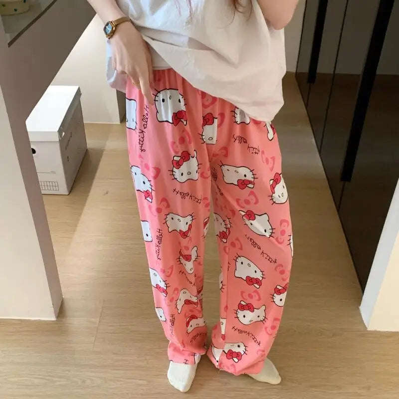 Spring Autumn Thin Hello Kitty Printed Women's Pajama Pants Summer Popular Loose Casual Pants Cartoon Home Casual Walking Pants