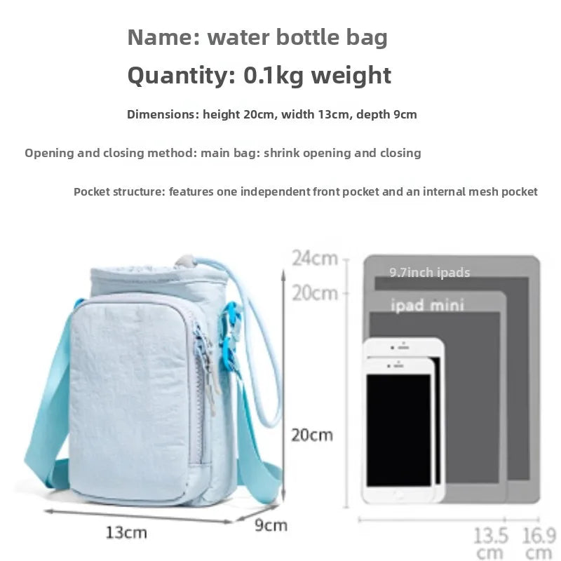Drawstring Water Bottle Holder Crossbody Bag, Mini Shoulder Pouch, Portable Sling Bag with Phone Pocket for Daily Women Outdoor