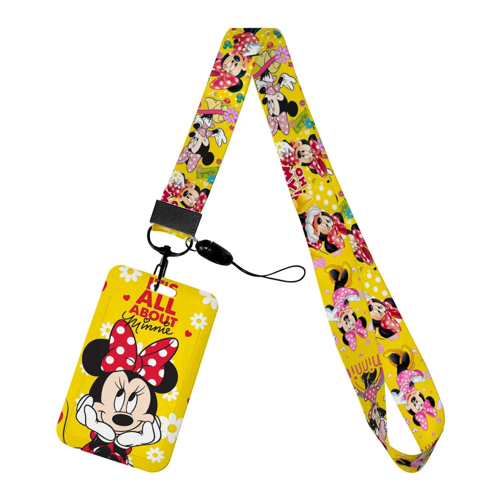 Disney Yellow Series Mickey Minnie Card Holder Work Permit Name Badge with Keychains Student Id Card Lanyard Holder Accessories