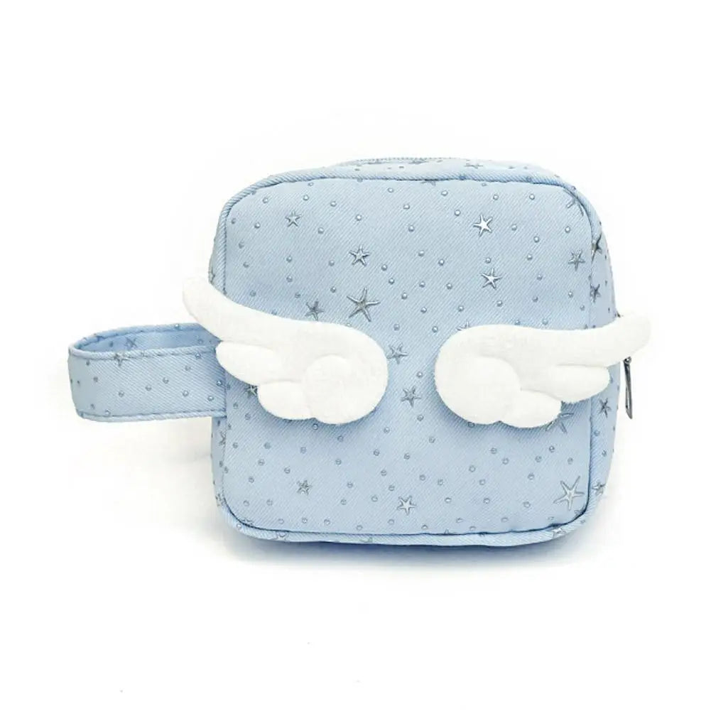 Angel Wing Silver Star Makeup Bag Large Capacity Travel Cosmetic Pouch Cute Sanitary Pad Organizer Lipsticks Wallet Girls Gift