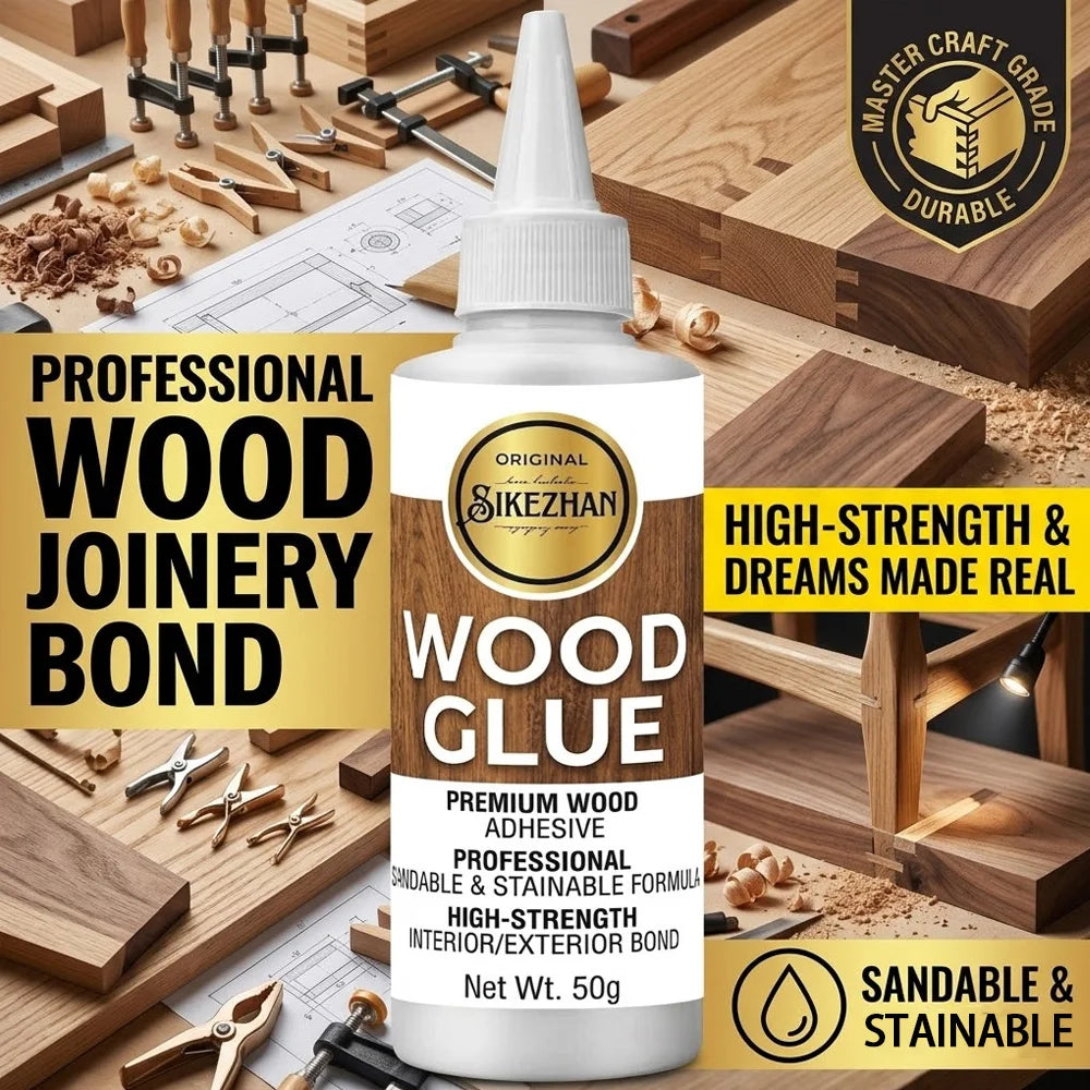 SIKEZHAN Wood Glue 50g - Premium Sandable and Stainable Wood Adhesive, Strong Interior & Exterior Bond for DIY Crafts & Repairs