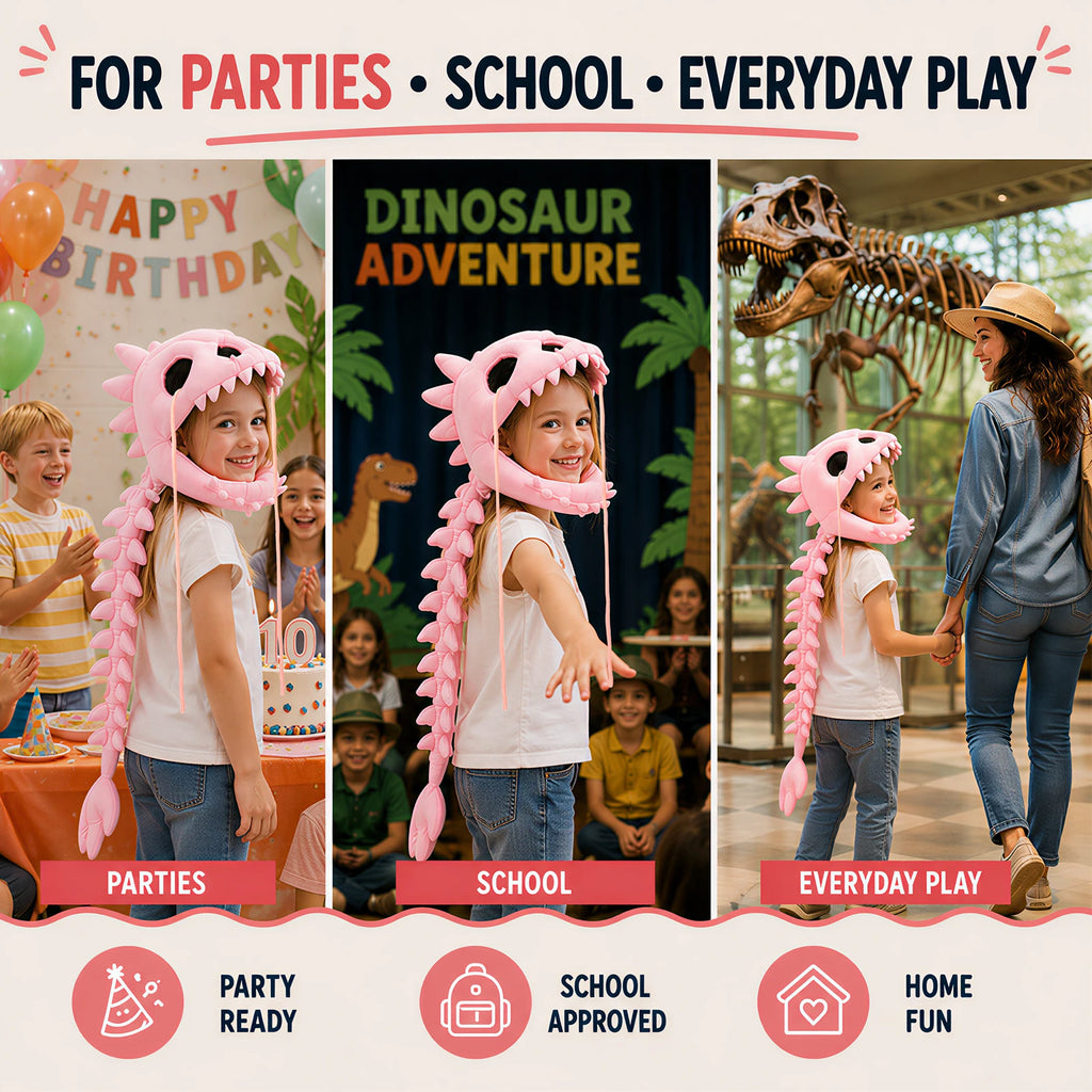 Dinosaur Skeleton Plush Headpiece Spinosaurus Dragon Bone Costume Hat Dinosaur Skeleton Hat for Cosplay Party and Birthday Gift