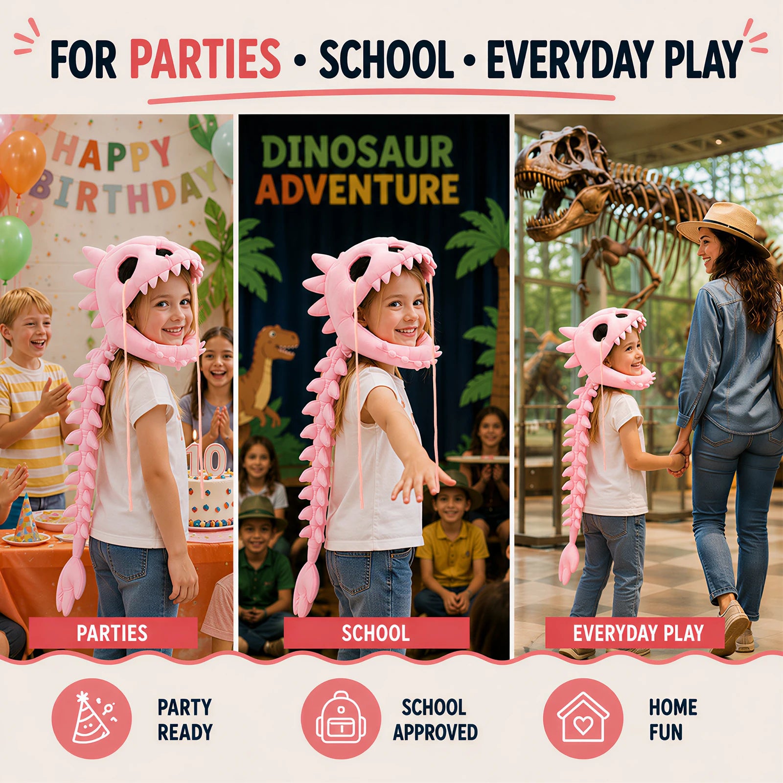 Dinosaur Skeleton Plush Headpiece Spinosaurus Dragon Bone Costume Hat Dinosaur Skeleton Hat for Cosplay Party and Birthday Gift