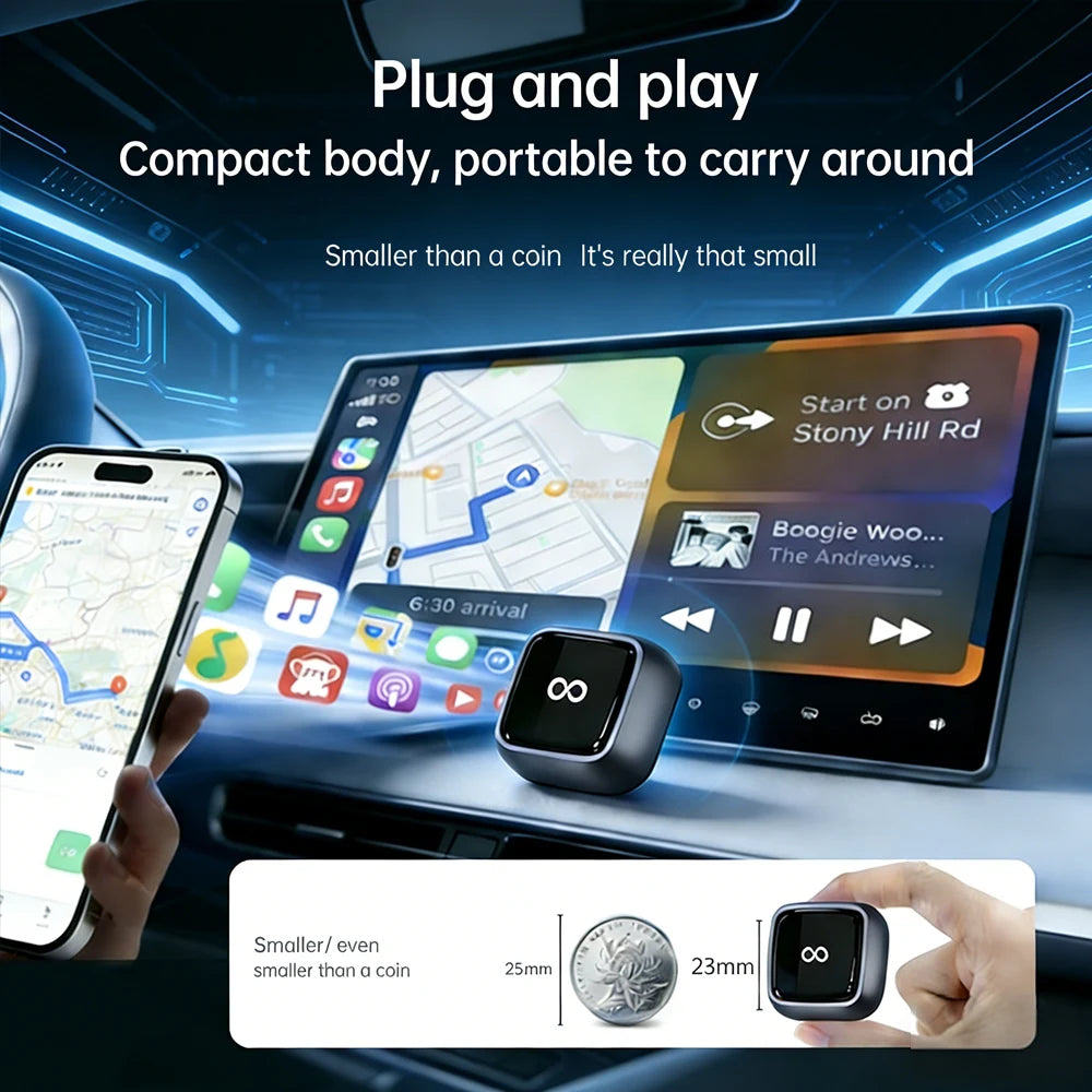 Mini Wireless CarPlay Adapter for Apple iPhone - Upgrade Wired CarPlay to Wireless, One-Tap Multi-User Switch, Plug & Play, Fast