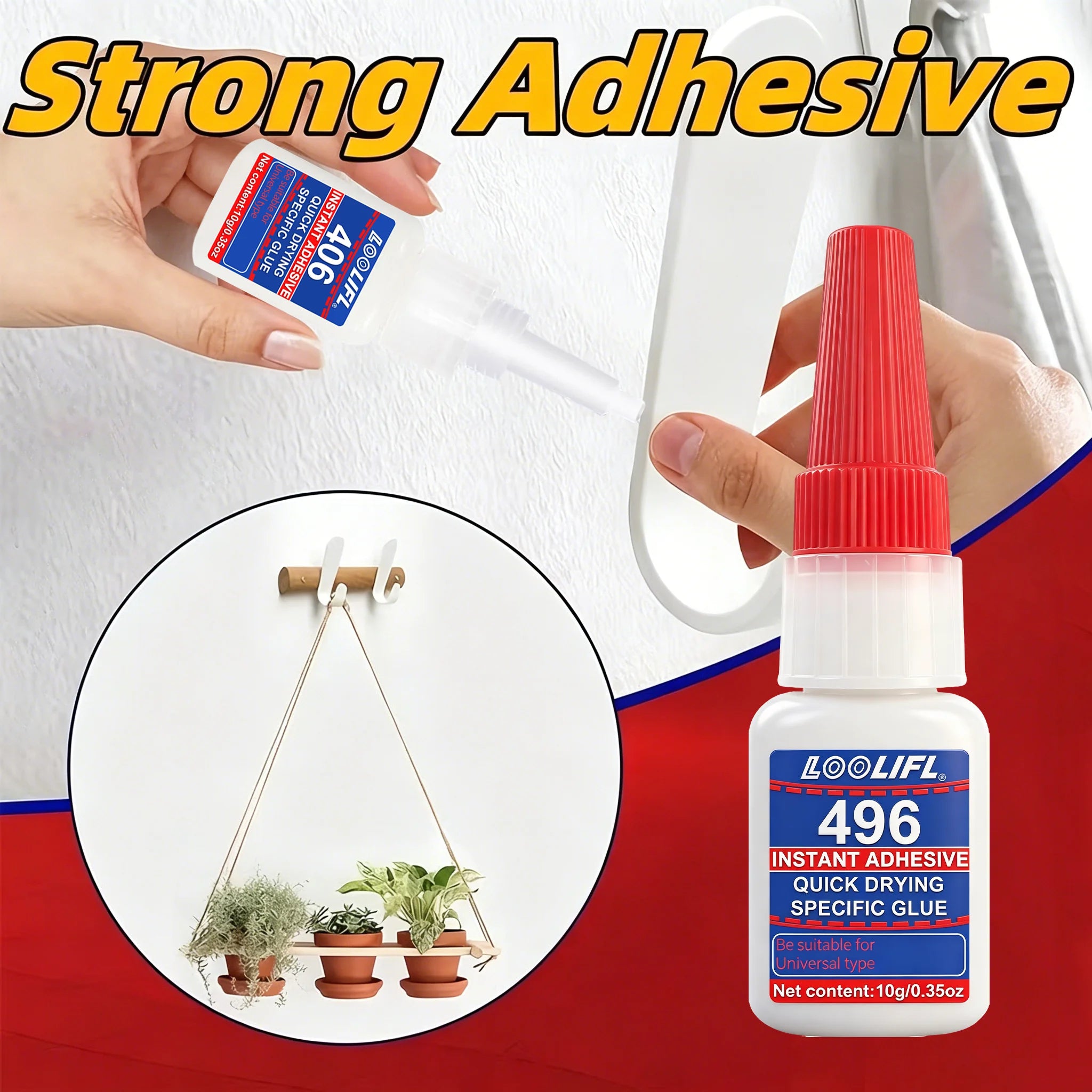 Loolifl Quick-Drying Glue, Dries in 3 Seconds Without Turning White, Strong Adhesive in Just One Step! Compatible with Metal, Plastic, and Wood, Resistant to High and Low Temperatures, Anti-Aging, Precise Application Without