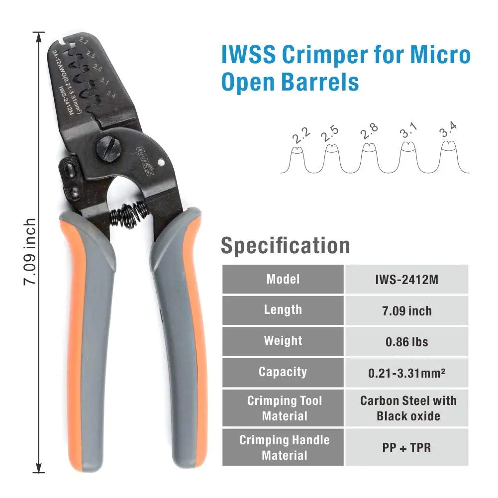 IWS-2820 Crimper Plier IWISS Mini Micro Open Barrel Crimping Tools for AWG28-20 JAM Molex Tyco JST2.54 Terminals and Connectors