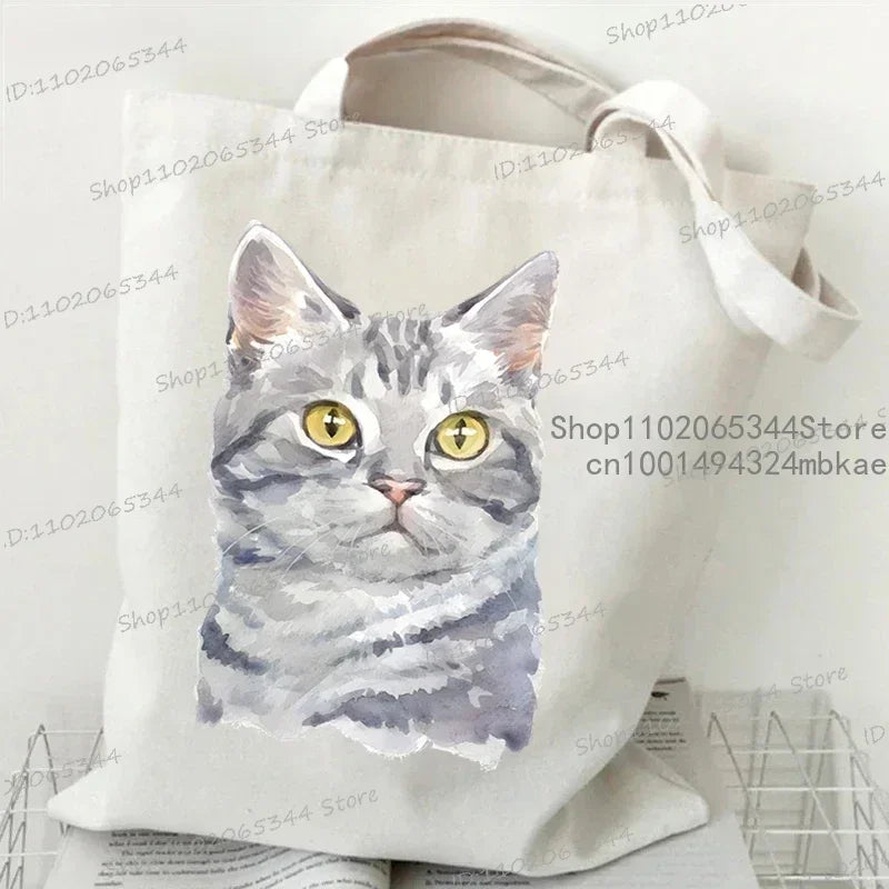 Funny Cow Cat Handbag Women Cartoon Aesthetics Kitten Design Shopping Bags Teen Cat Lover Reusable Tote Bag Female Shoulder Bag
