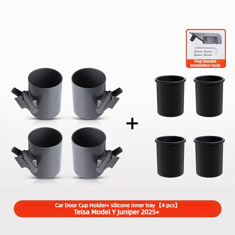 Set Car Door Cup Holder for Tesla Model 3 Highland  Model YJuniper 2025 4Pcs Handle Coffee Drink Holder Box Car Accessories