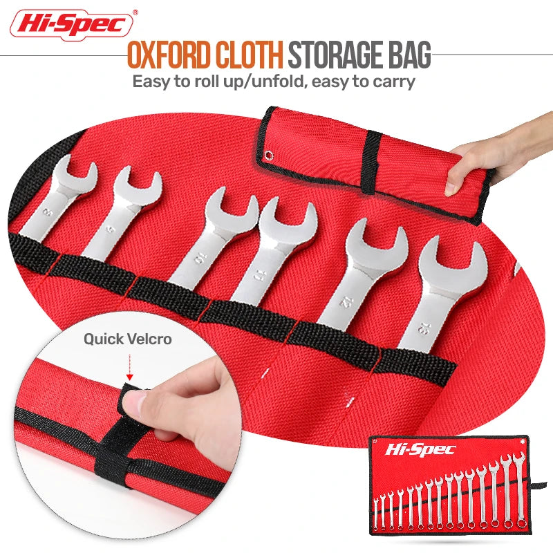 Hi-Spec Offset Open-End Dual-Use Combination Wrench Set CR-V Opened Ring Combo Spanner Hand Tool Kit for Home Repair