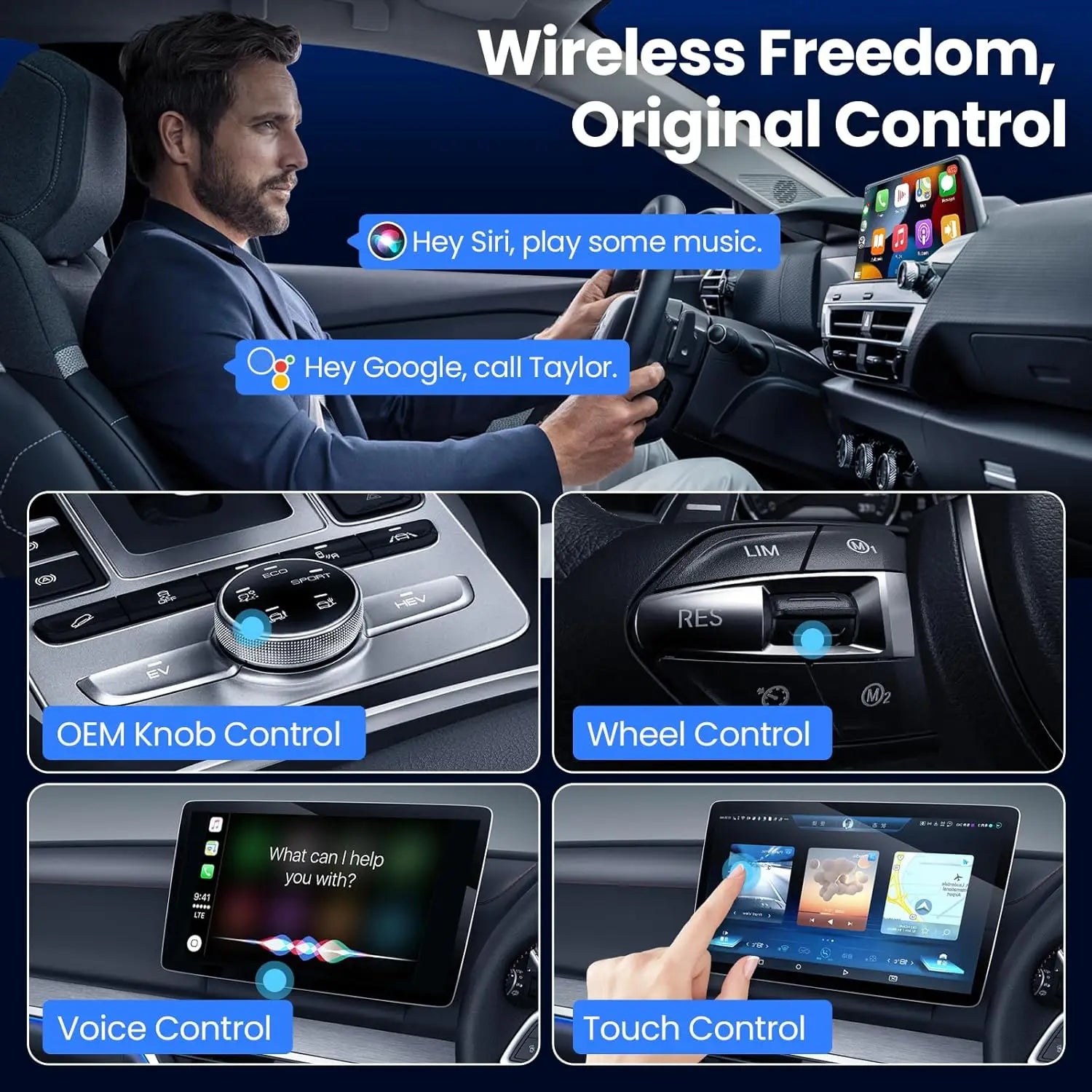 Wireless CarPlay Adapter 50% Smaller 2-in-1 Dual 5GHz WiFi 1-Min Setup for 1000+ Cars Compatible with iOS & Android