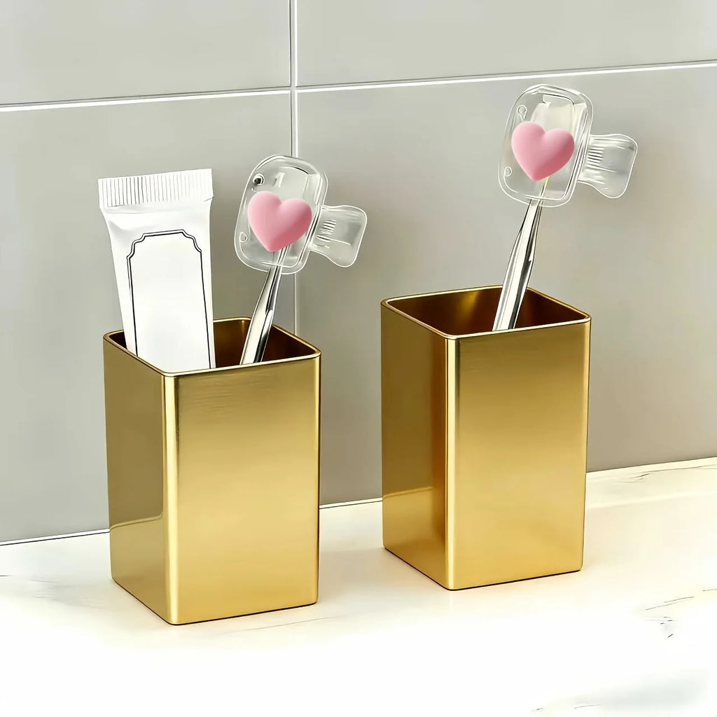 2pcs Pink Heart Toothbrush Holder Clips Home Portable Travel Toothbrush Protective Cap Storage Box Protection Clip Cover Gifts