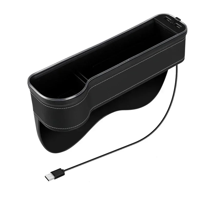 New Car Crevice Storage Box with 2 USB Charger Colorful LED Seat Gap Slit Pocket Seat Organizer Card Phone Bottle Cups Holder