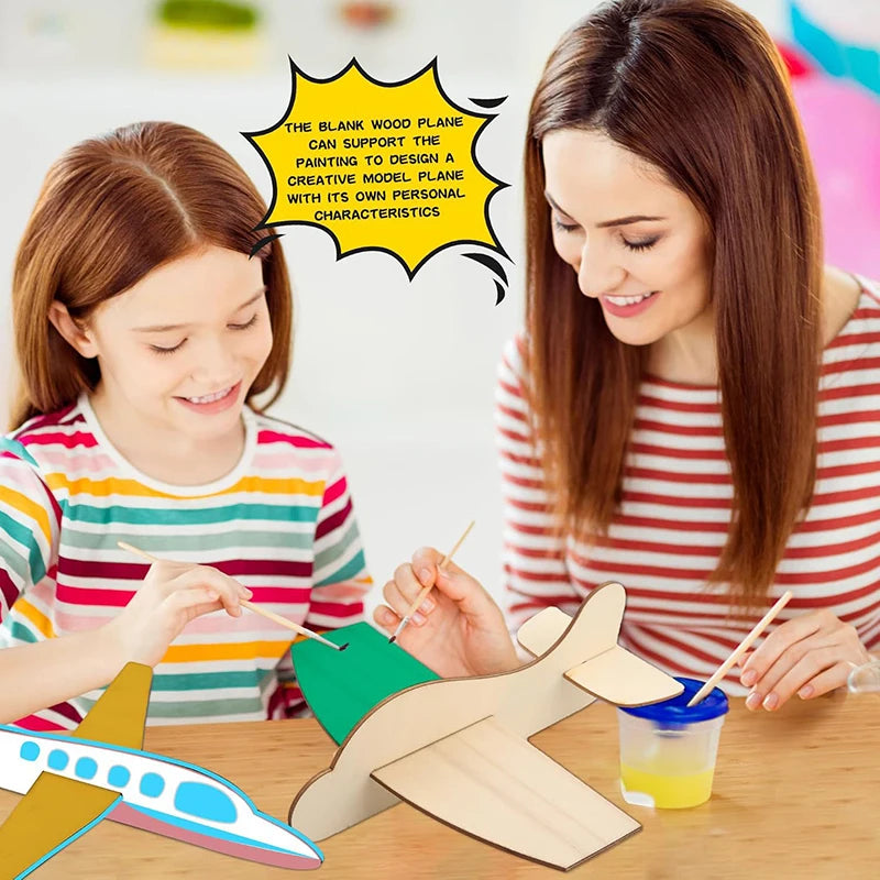 Kids DIY Graffiti Wooden Board Airplane Craft Toys Parish Open Learning Drawing Materials Glider 3D Puzzles Airplane Model Toys