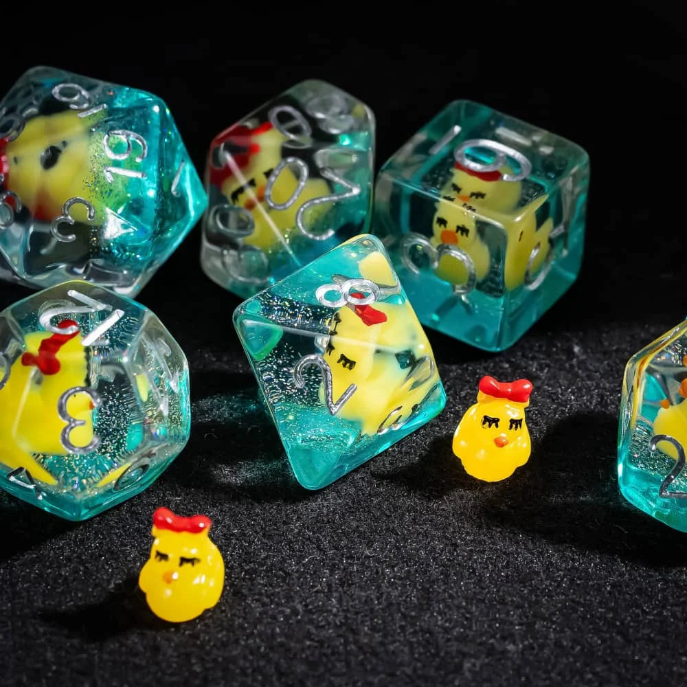 Cusdie Animal DnD Dices Cute Resin 7Pcs Various D4 D6 D8 D10 D% D12 D20  Polyhedral Dice Set for D&D Role Playing Board Games
