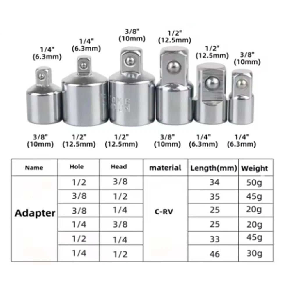 1/4" 3/8" 1/2" Ratchet Wrench Adapter Chrome Vanadium Steel Ratchet/Socket Extension/Conversion Kit for Automotive Maintenance