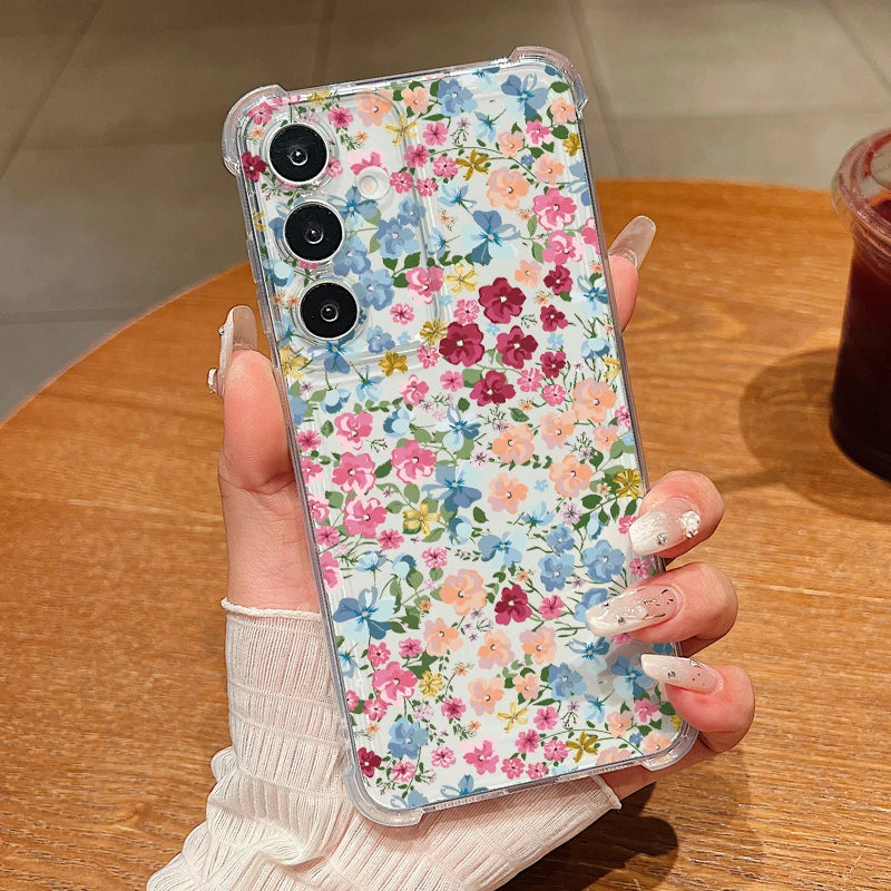 Colorful Flowers Pattern Clear Phone Case For Samsung Galaxy S26 S25 S24 S23 Ultra S22 Plus S21 S24 S25 FE Shockproof Soft Cover
