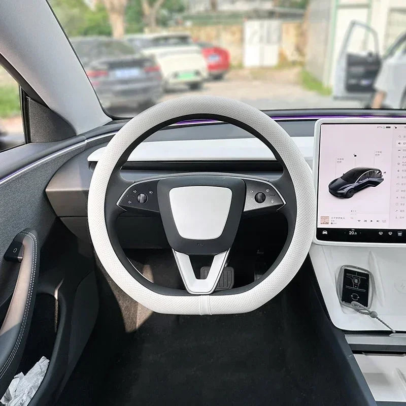 PU Leather Steering Wheel Cover for Tesla Model Y Juniper Anti Slip Steering Replacement Protect Cover Interior Accessories
