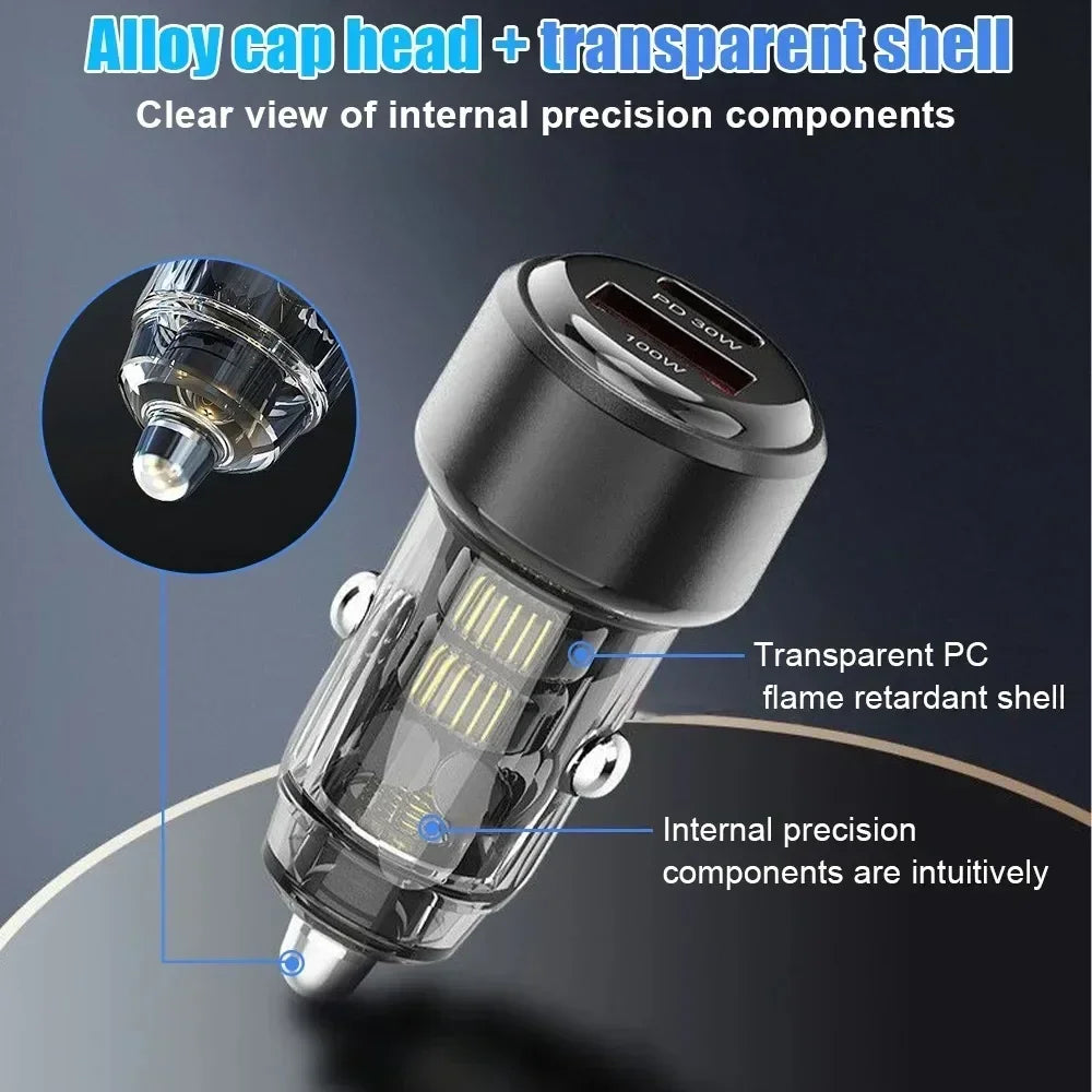 Total 130W USB Car Charger Adapter Fast Charging Type C Quick Charger in Car for iPhone 15 Xiaomi 14 Huawei Mobile Phone Charger