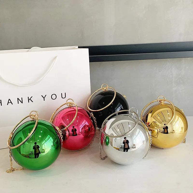Luxury Women Round Ball Evening Bag 2024 Fashion Smooth Bright Surface Clutch Bag Ladies Crossbody Bag Party Chain Handbag Purse